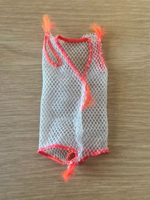 Vtg 1966 Barbie Twist N Turn TNT Mesh White Orange Swimsuit CoverUp 1162 1160