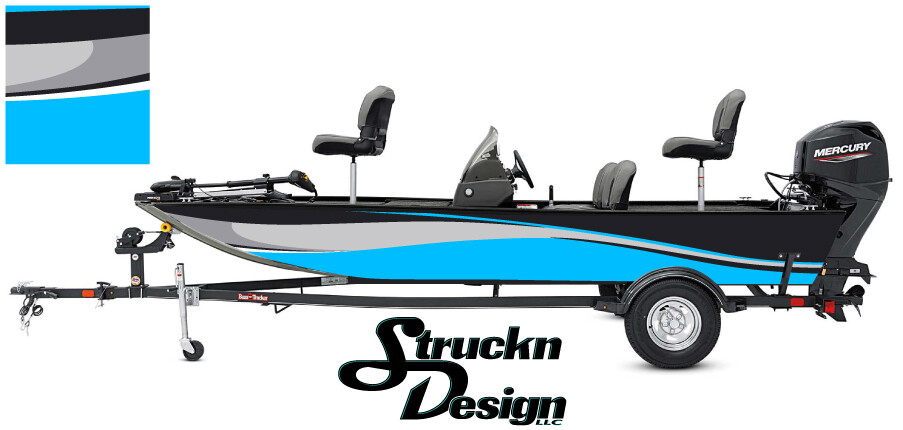 Swirl Graphic Abstract Design Fishing Bass Boat Blue Wrap Vinyl Decal USA Kit-image