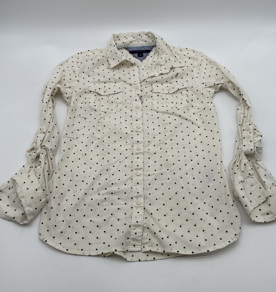 Tommy Hilfiger Long Sleeve Button Up Shirt Women Small Pockets..#17208