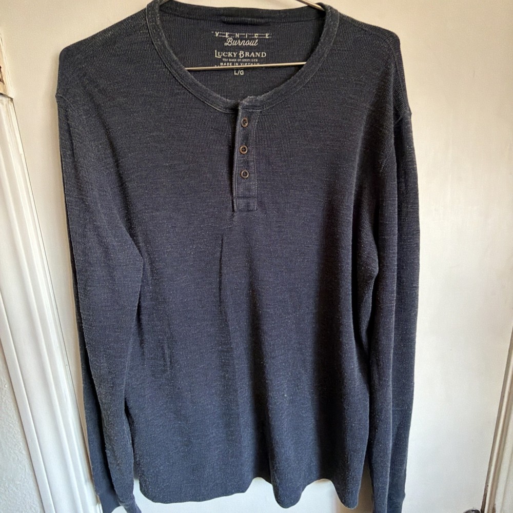 Lucky Brand Men’s Venice Burnout Long Sleeve Henley Large Blue