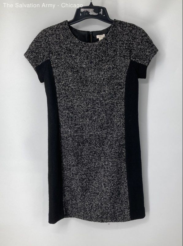 J.Crew Womens Black White Short Sleeve Round Neck Back Zip Mini Dress Size 4