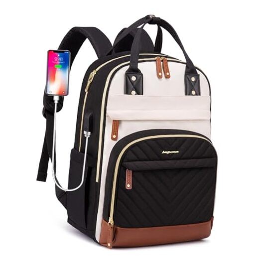 Sleek 15.6 Inch Laptop Backpack for Women in Beige Black Brown