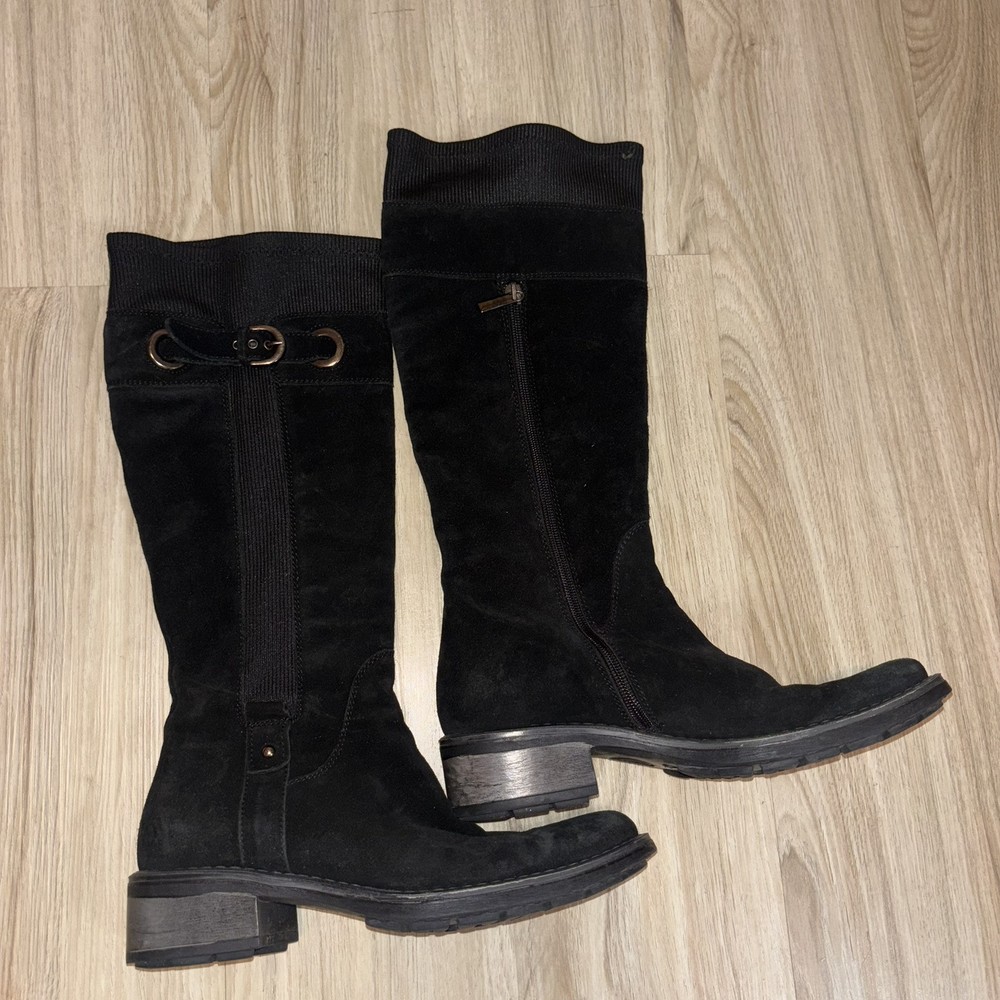 Aquatalia Women's Spunky Riding Boot Size 7 Tall Waterproof Black Suede Stretch
