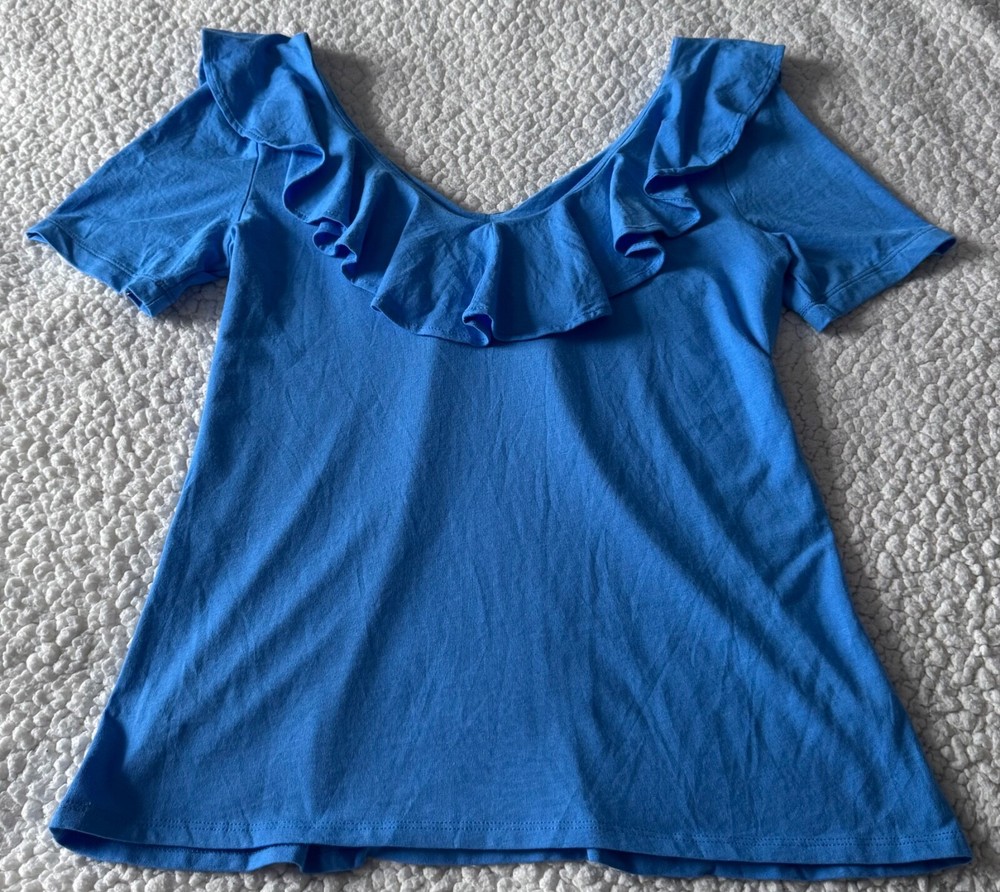 Lilly Pulitzer Short Sleeve V Neck Ruffle Tank Top Royal Blue Size Small NWOT