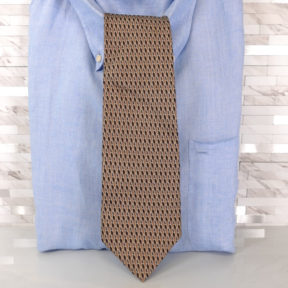 Fort Norman Neck Tie Mens Brown Black Geometric Silk Business Suit Dress Formal