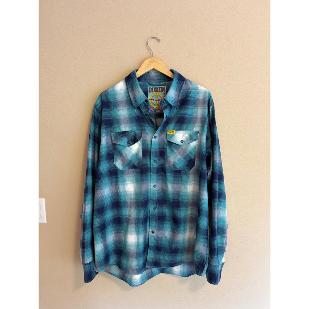 Dixxon Flannel Co The Shelf Blue Teal Plaid D-Tech Button Up Shirt Mens XL