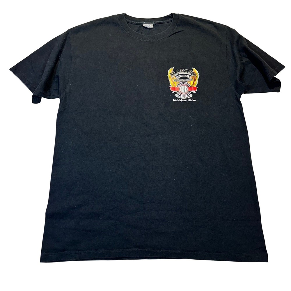 Harley Davidson Graphic T-Shirt Men Large Black Isla Mujeres Biker Vintage Style