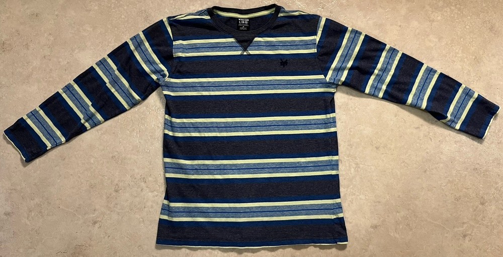Zoo York Youth Shirt Sz L (14/16) Gray - Blue Striped Logo Crew Neck Long Sleeve