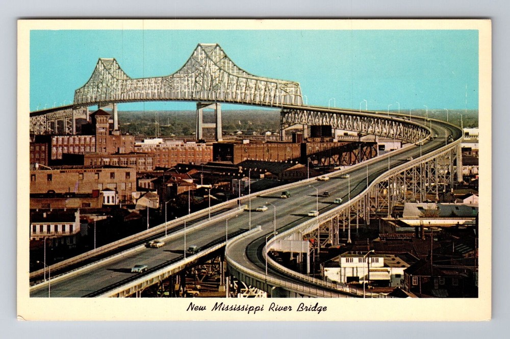 New Orleans LA-Louisiana, New Mississippi River Bridge Souvenir Vintage Postcard