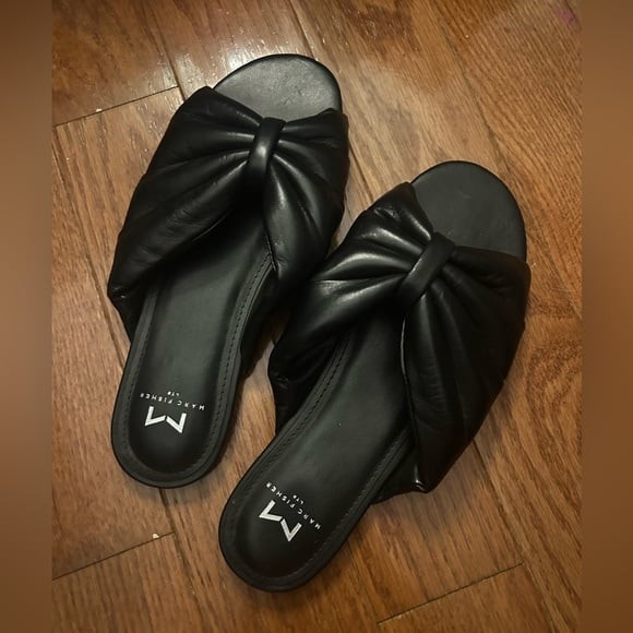 Marc Fisher LTD black slide sandals 8 bow detail flat slip-on shoes