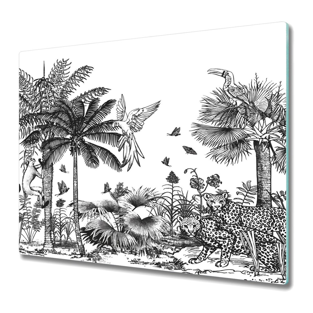 Glass Chopping Board Safari tropical Black and white art Jungle 60x52