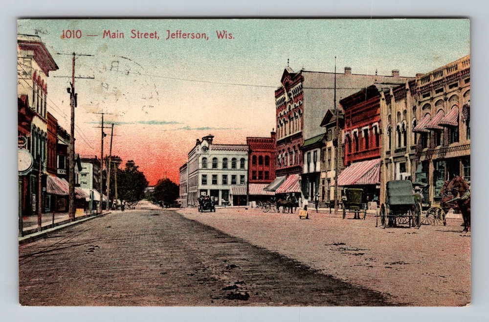 Jefferson WI-Wisconsin, Storefronts Along Main Street, Vintage Postcard Souvenir