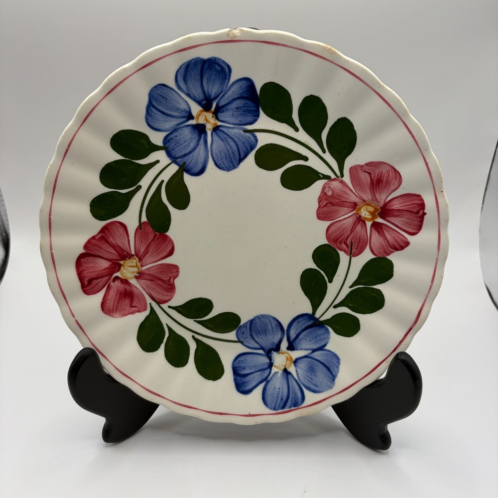 Blue Ridge Southern Potteries 9” Dinner Plate Blue and Pink Flowers