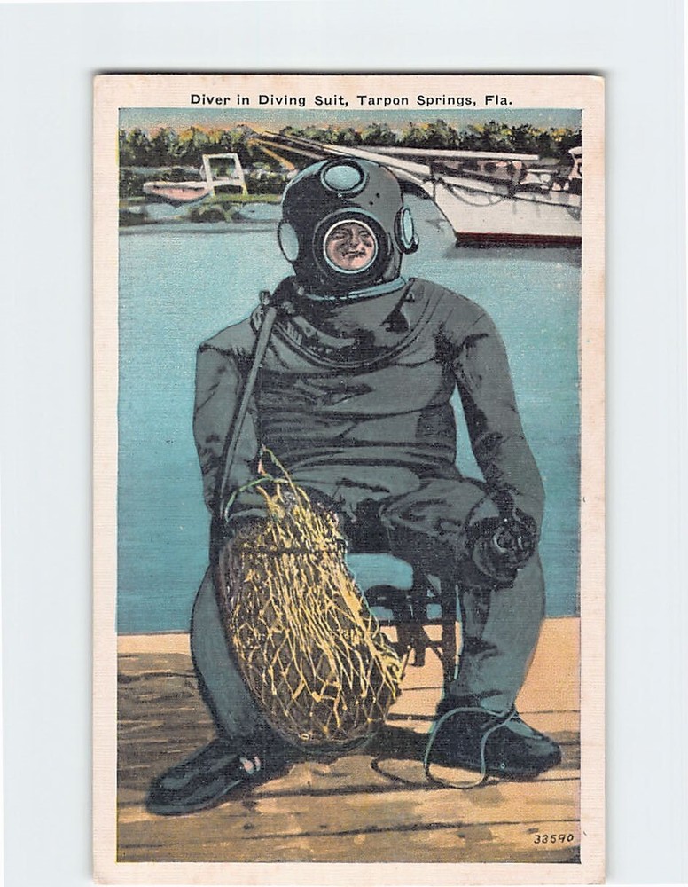 Postcard Diver in Diving Suit Tarpon Springs Florida USA