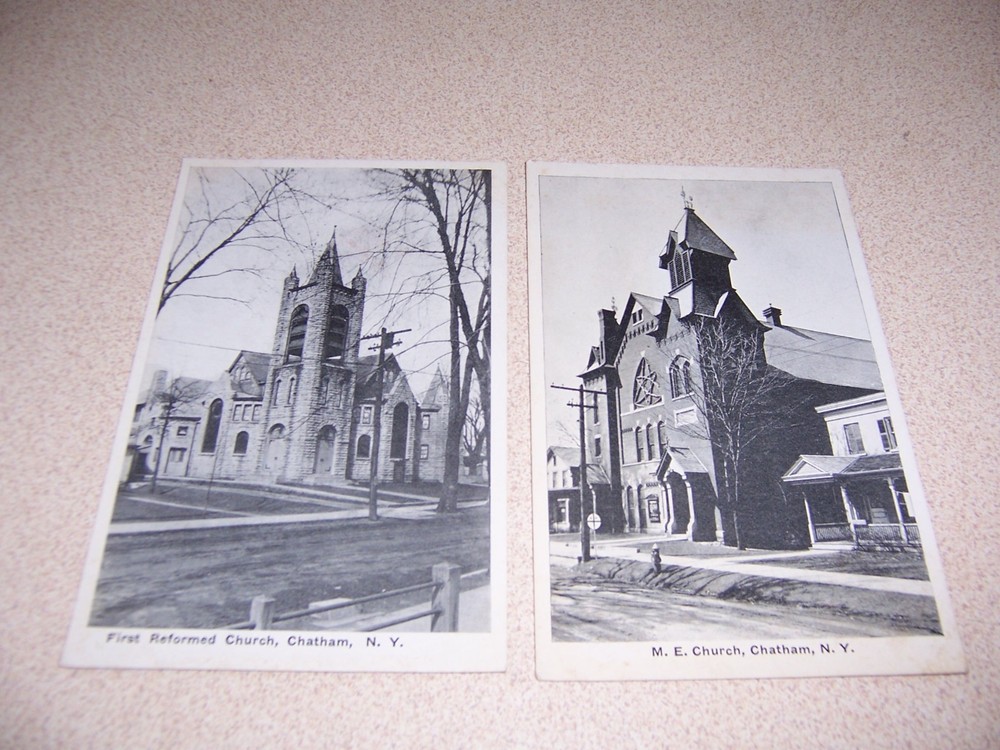 1910s FIRST REFORMED & METHODIST EPISCOPAL CHURCH, CHATHAM, NY. POSTCARD LOT
