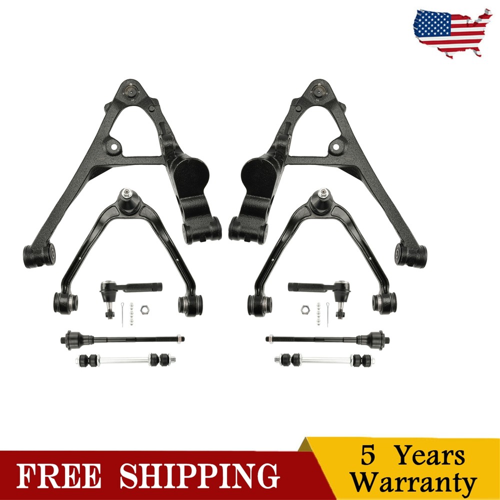10pcs Front Upper Lower Control Arm Ball Joint Tie Rod Kit for Chevy GMC 1500 4x4 Trucks