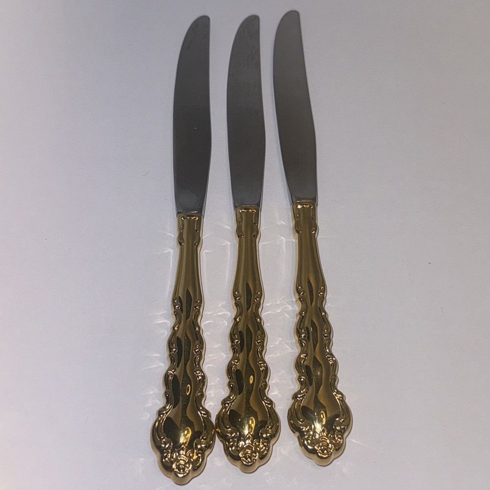 Oneida Community GOLD BEETHOVEN 3 Knives Gold Electroplate Silverware Flatware