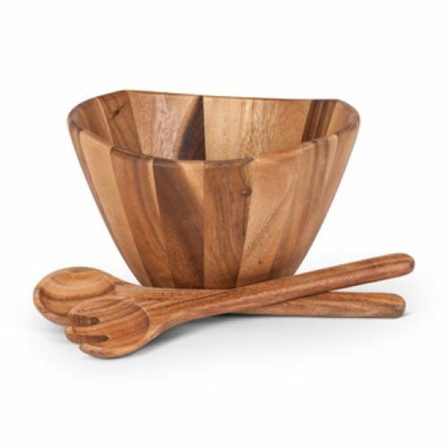 Acadia Wood Salad Bowl Natural Edge Thailand with Set Spoon Fork Wood Servers-image