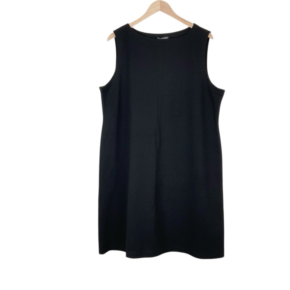 Eileen Fisher Bateau Neck Knee Length Dress Black Sleeveless Size XL