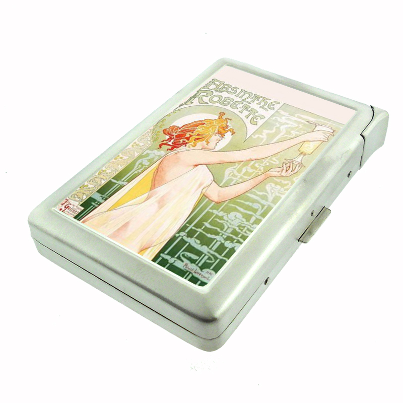 Alphonse Mucha Absinthe Art Nouveau Pin Up D 68 Cigarette Case Built in Lighter-image