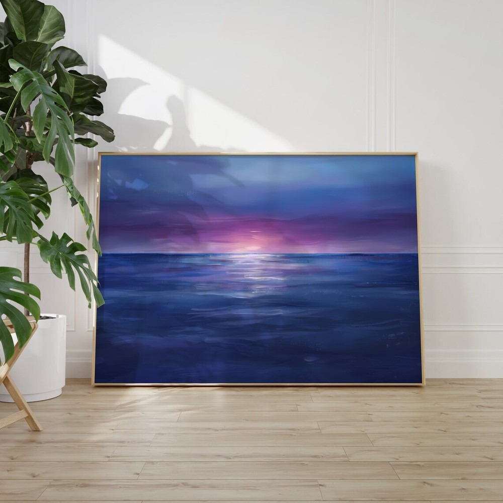 Beach Sunset Beautiful Purple Sky Paint Poster Premium Quality Choose your Size