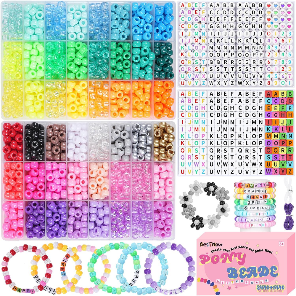 Colorful Pony Beads Kit for DIY Friendship Bracelets 2+2