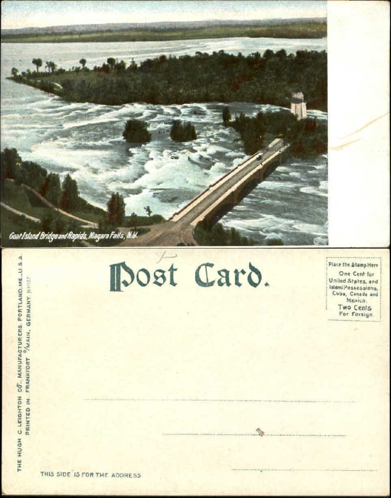 Goat Island Bridge and Rapids Niagara Falls New York NY aerial view UDB c1905