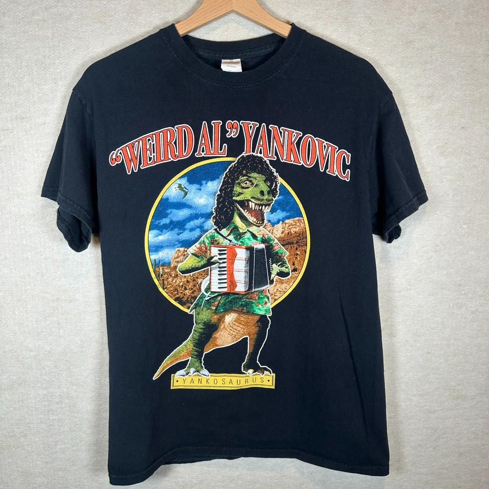 Weird Al Yankovic Shirt Mens Medium Black Graphic Yankosaurus Band Tee Vintage