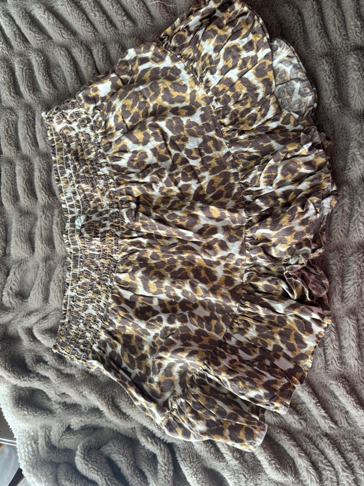 Leopard Print Ruffle Mini Skirt High Waist Lightweight Women's Skirt