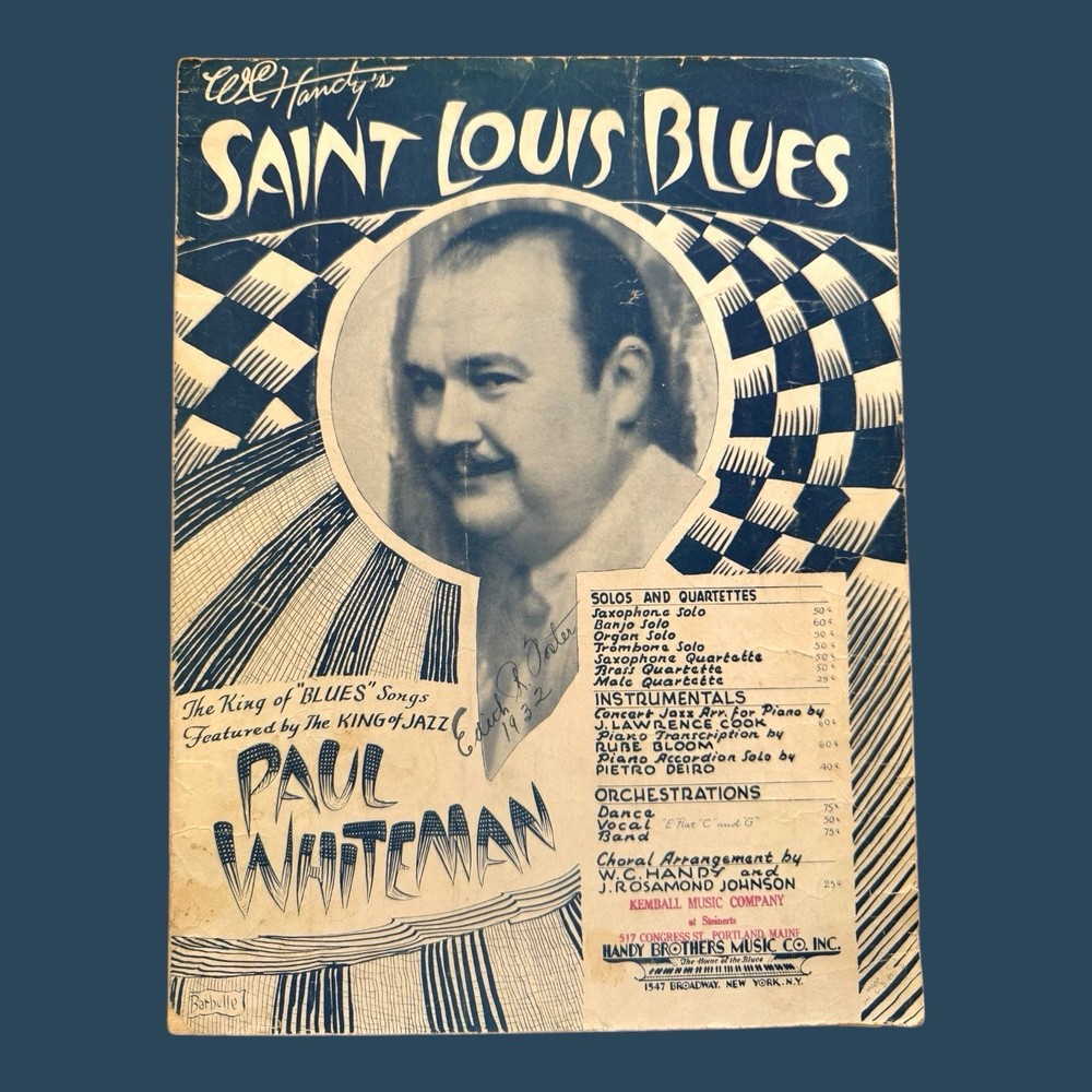 W C Handy Saint Louis Blues 1914 Paul Whiteman Cover  Sheet Music Early Blues
