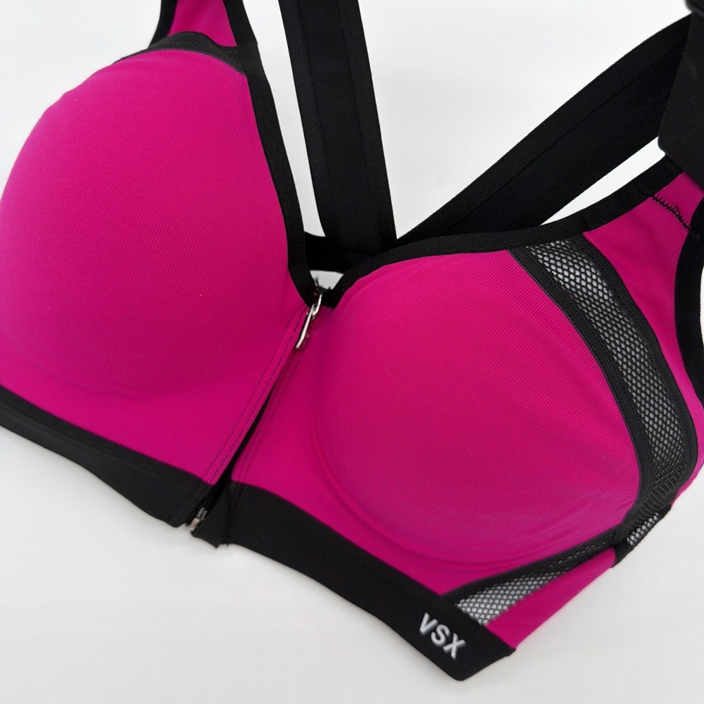 Victoria's Secret VSX Front Close Racerback Sports Bra Hot Pink Black 32D