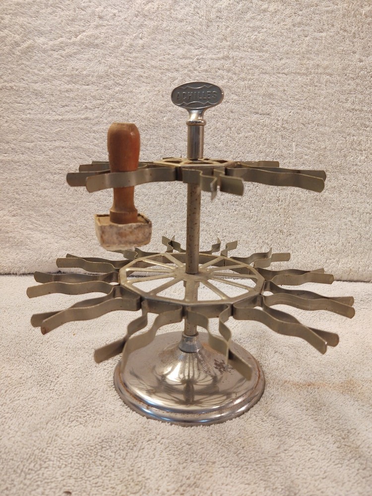 Vintage ACHILLES 2 Tier 18 Slot Rotating Rubber Stamp Holder/Carousel 10
