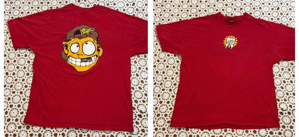 Vtg Ernie Ball Cartoon Face Shirt Red XL 90s Graphic Shirt Music Promo Grunge