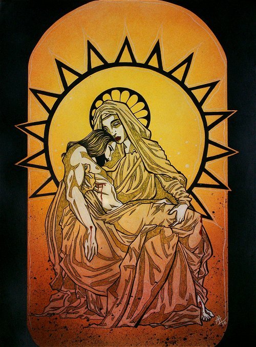 Gothic Pieta Mother Mary and Christ Fantasy Art Canvas Print