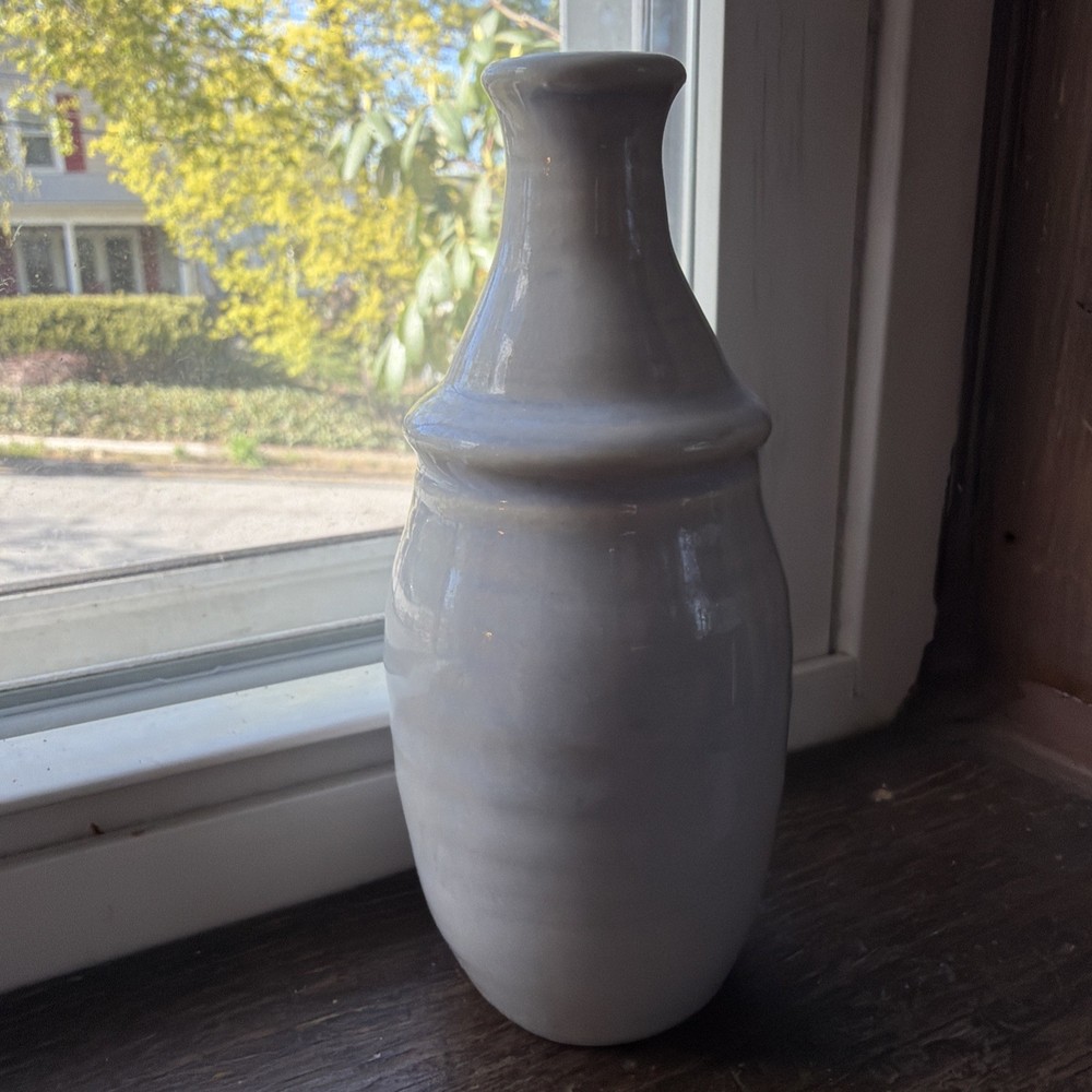 Vintage Blue White Glazed Vase Studio Art Pottery Signed b heit Cottagecore MCM