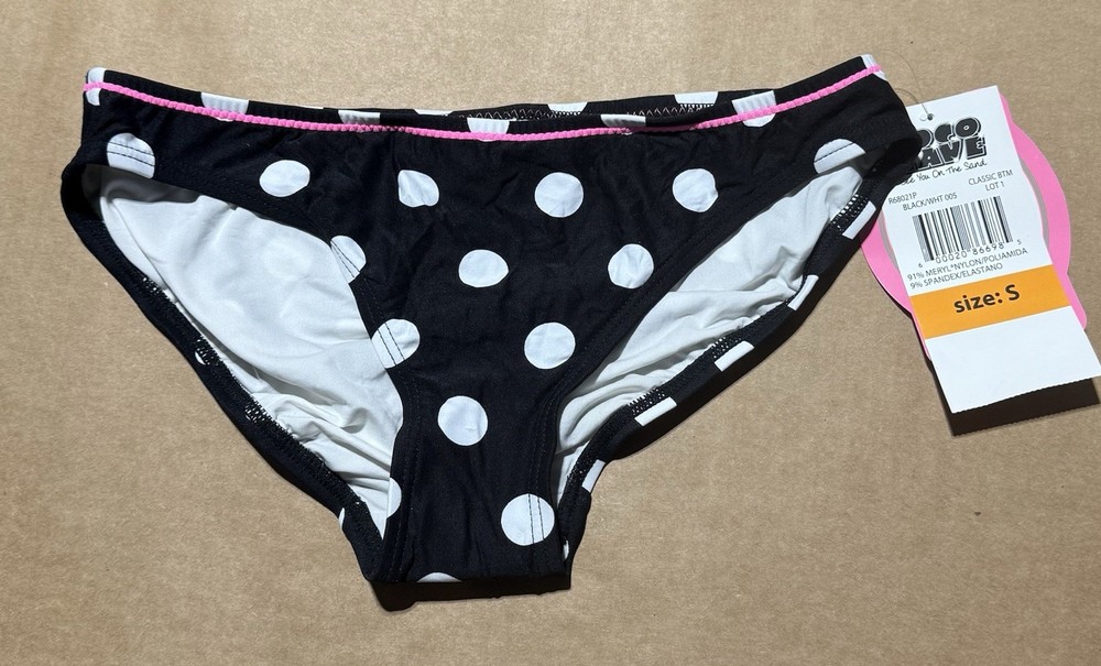 Women’s Coco Rave Small Black & White Polka Dot Bikini Swim Classic Bottom NWT