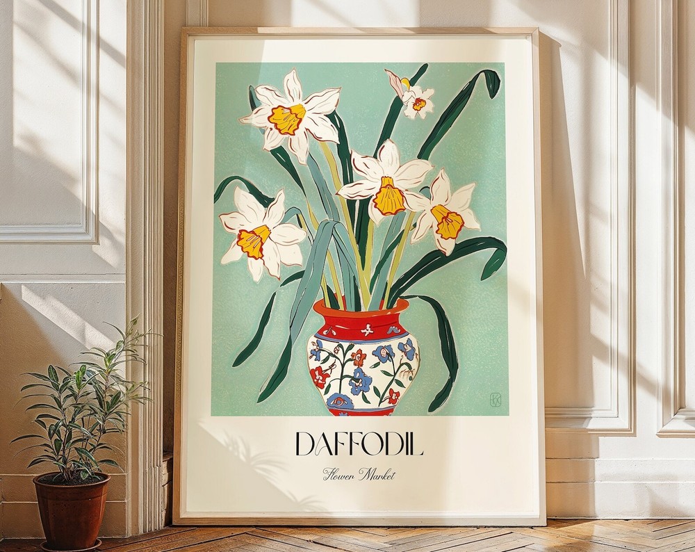 Daffodil Floral Wall Art Print Botanical Wall Art Eclectic Kitchen Decor