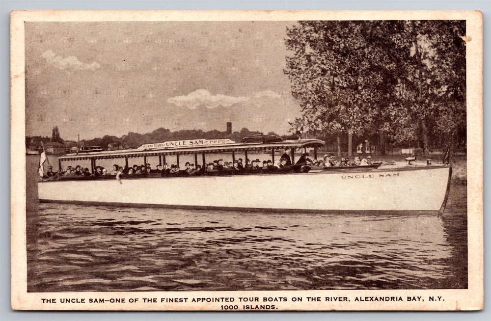 The Uncle Sam Tour Boat River Alexandria Bay NY 1000 Islands C1915 Postcard H3
