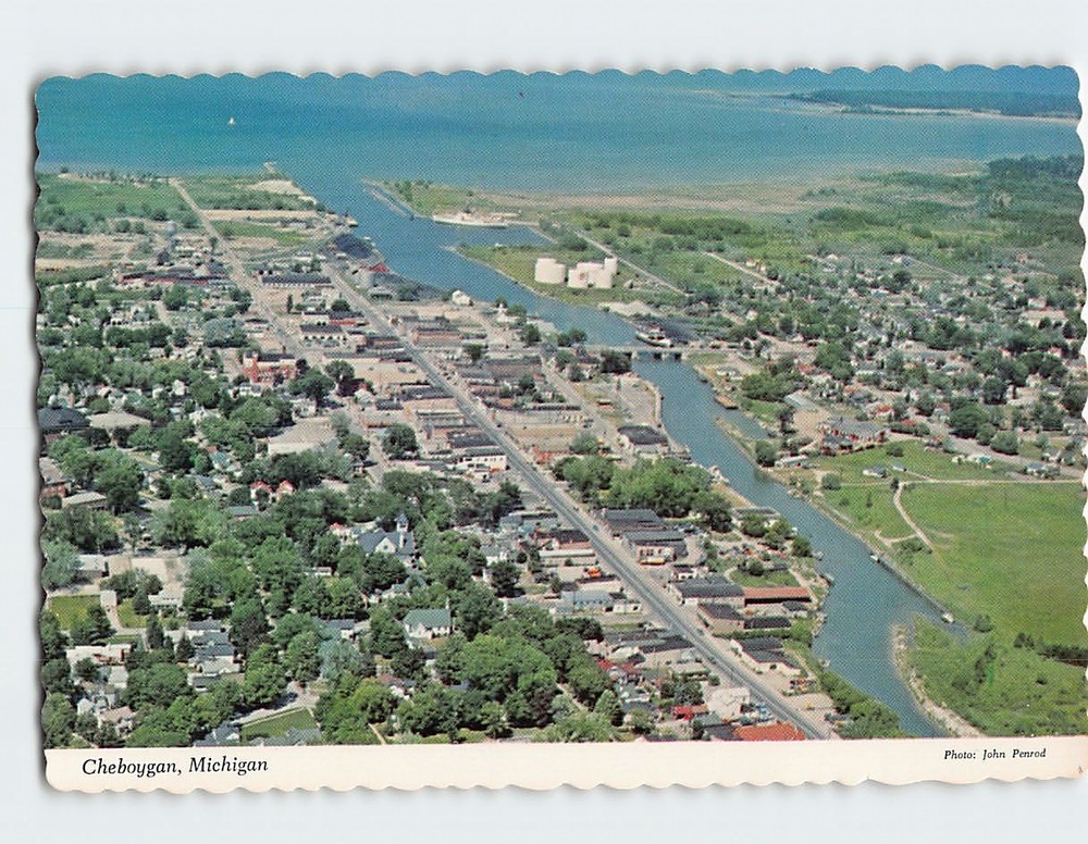 Postcard Aerial View Cheboygan Michigan USA