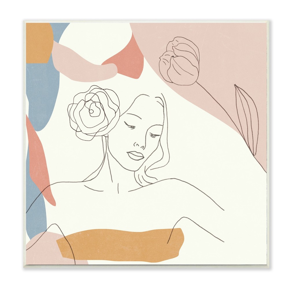 Stupell Female Linework Study Floral Hair Abstract Curves White 12 x 12