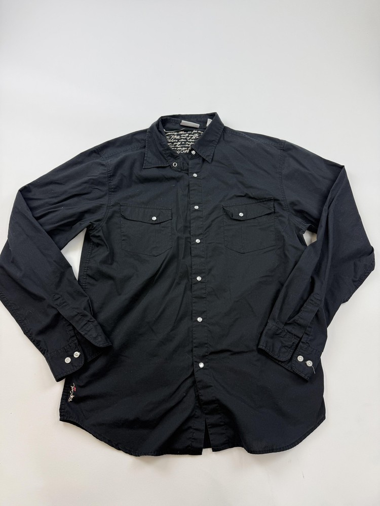 Rip Curl Shirt Mens XL Black Solid Long Sleeve Snap Button Front Casual