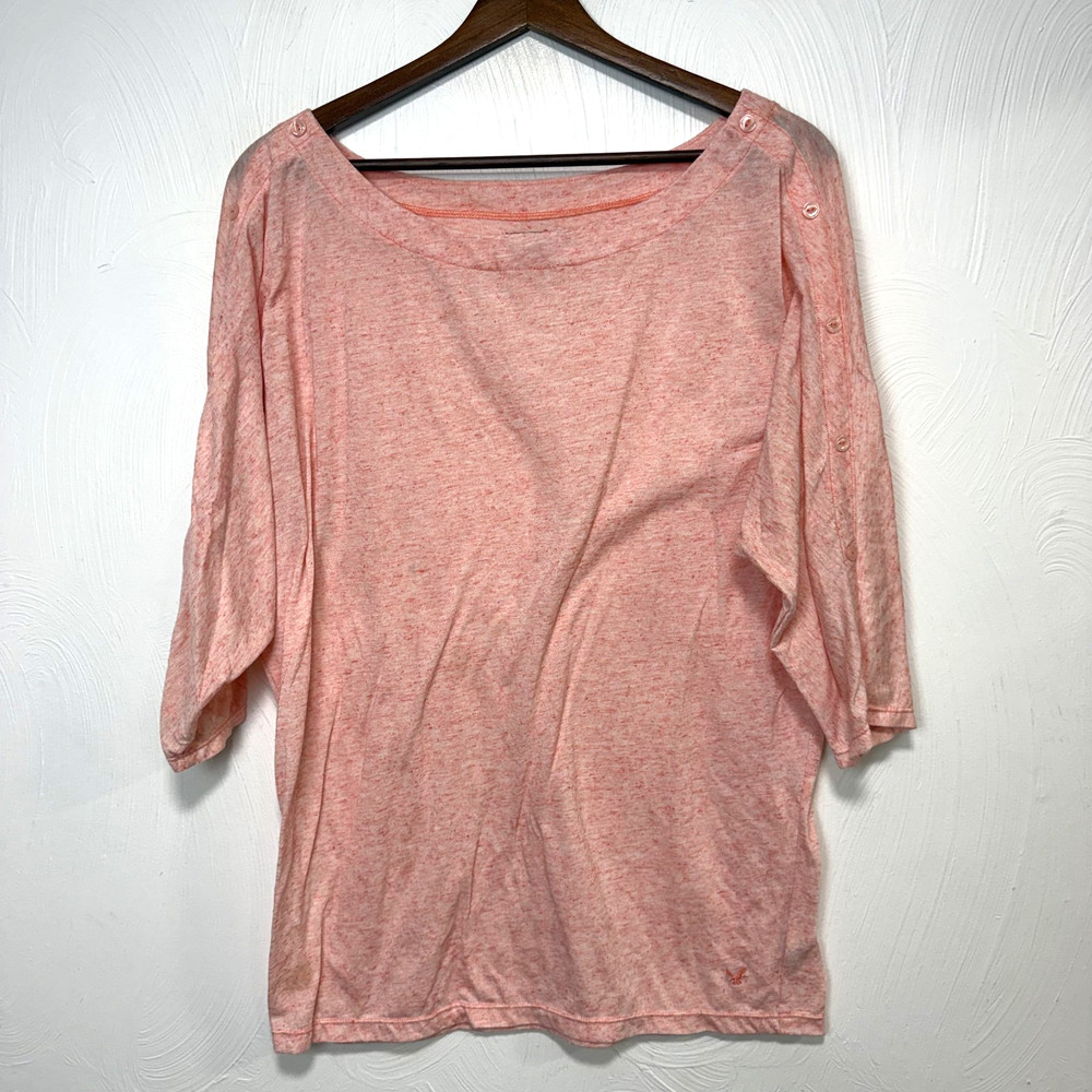 American Eagle Women's Pink Knit 3/4 Sleeve Scoop Neck Shirt Blouse Size Large