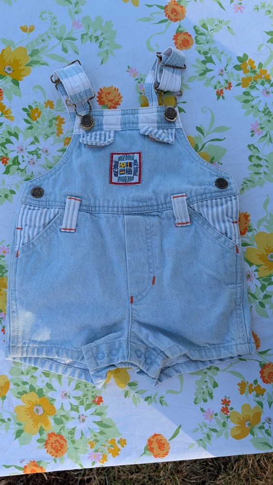 Vintage Okie-Dokie Kids Striped Overalls Bibs Size 12 Months Toddler Baby