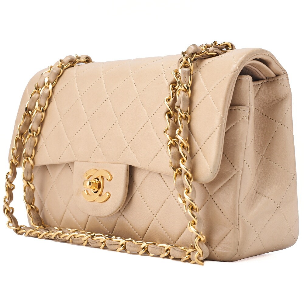 CHANEL Lambskin Matelasse Double Flap Shoulder Bag with Chain 23cm Black 590657