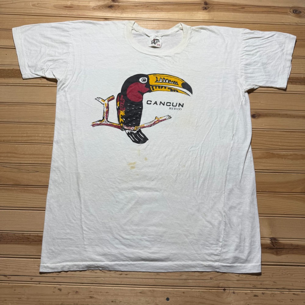 Vintage 90s Cancun Mexico Toucan Bird Single Stitch Graphic Souvenir T-Shirt XXL