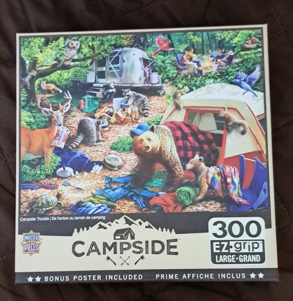 MASTER PIECES 300 EZ GRIP PUZZLE CAMPSIDE: CAMPSITE TROUBLE 24 X 18 WITH POSTER