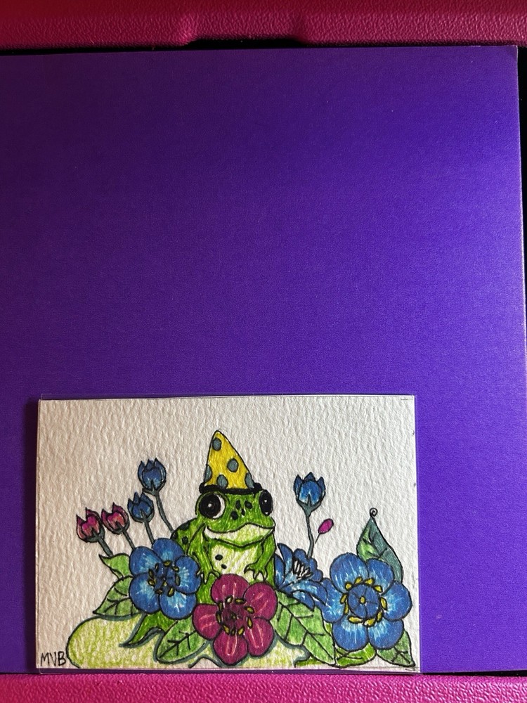 ACEO Art Card Original’ Magical Frog In His Pond
