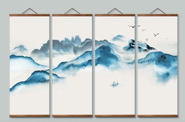Abstract Swallow Fishing Boat Canvas Wall Art Wood Scroll Home Decor-image