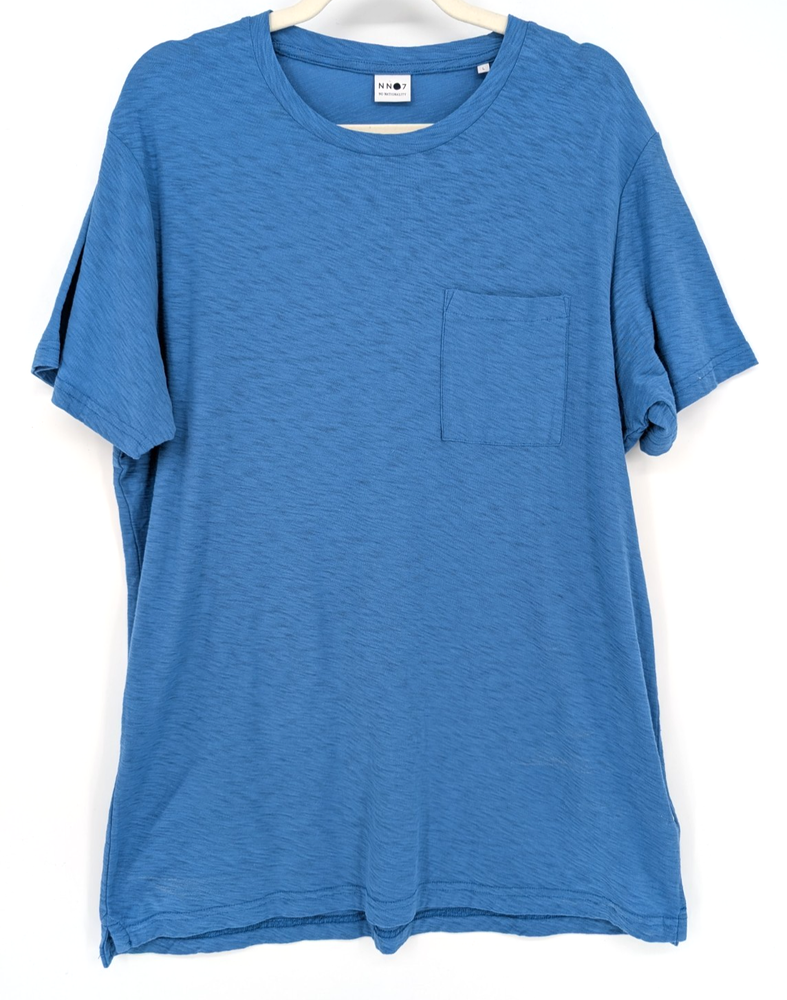 NN07 No Nationality Mens Aspen Slub Knit Pocket T-Shirt Blue Large Cotton Preppy