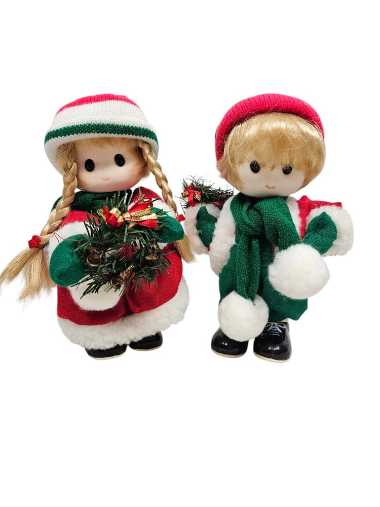 Vintage Terry's Village Wind-Up Jingle Bell Music Doll Set Boy & Girl Motion Toys